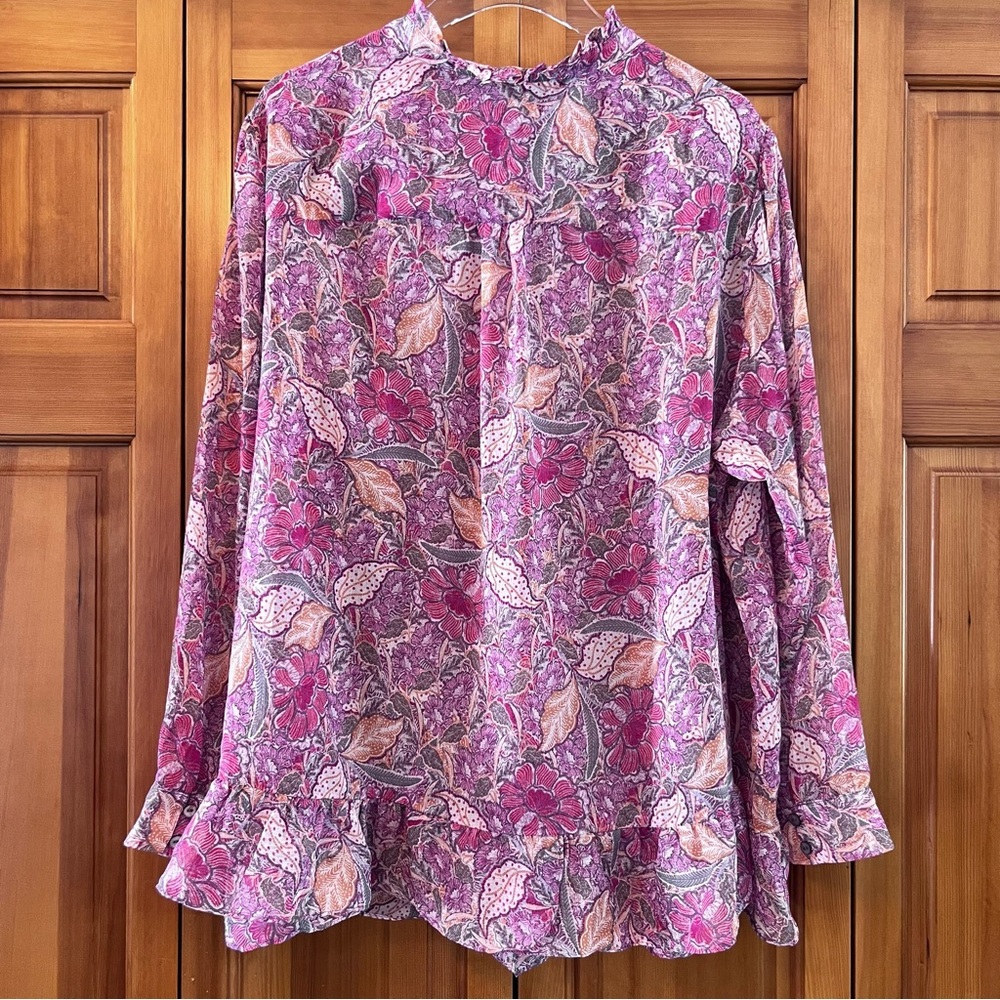 LOGO by Lori Goldstein Pink Pleated Blouse with Mandarin Collar - Picture 10 of 10